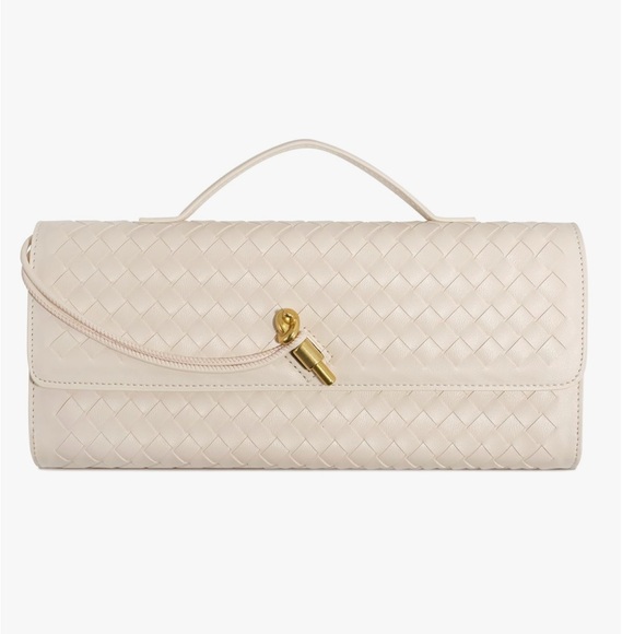 NEW ivory faux leather woven clutch - Picture 1 of 7